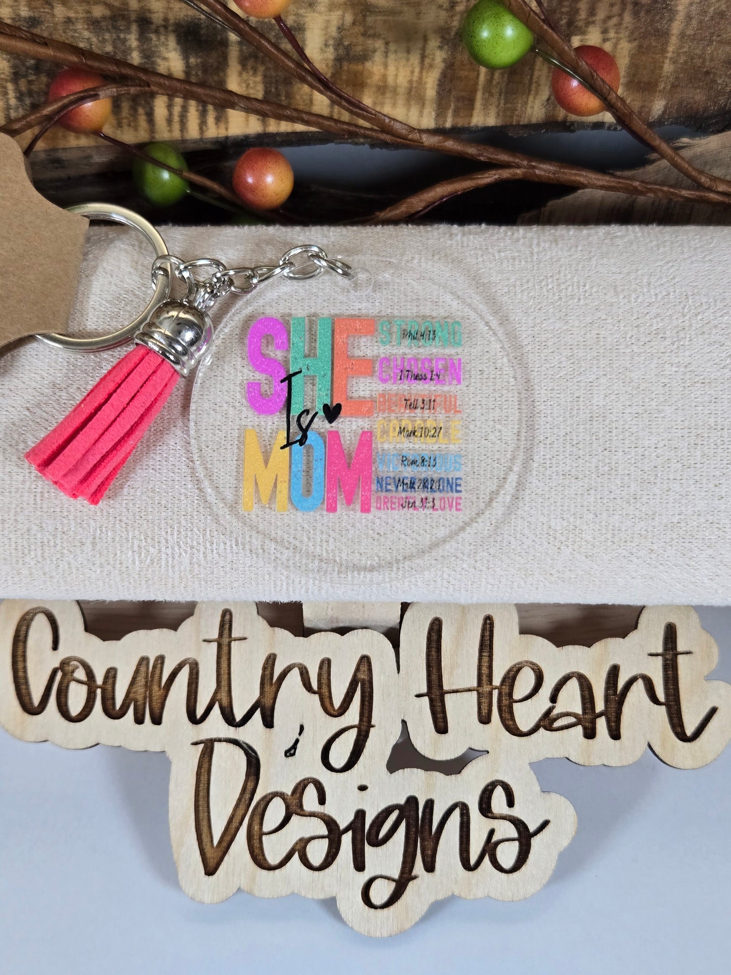 #867 She is Mom Keychain **πΆπππ 1 ππ πΊππππ**
