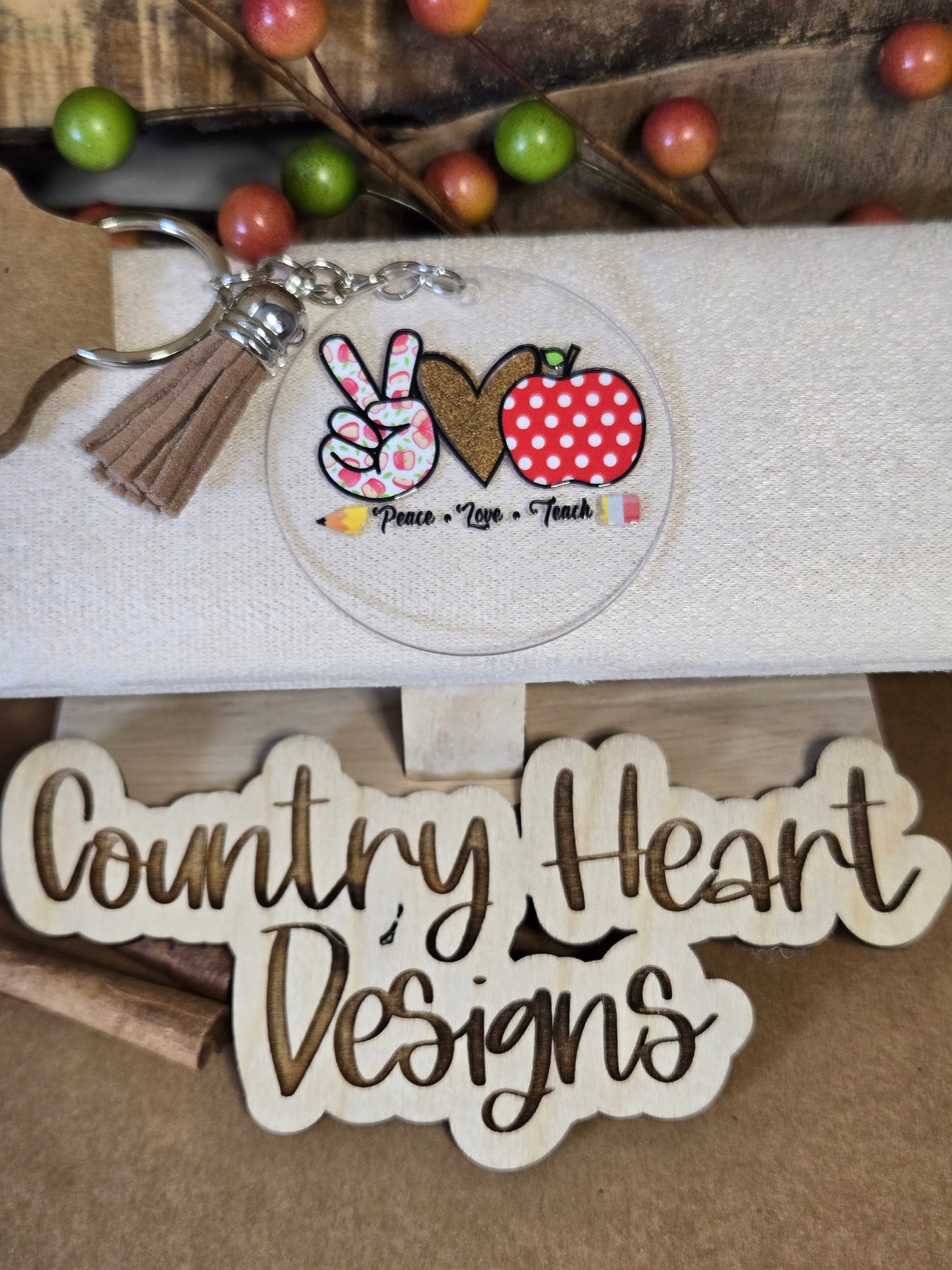 #888 Peace · Love · Teach Keychain **𝑶𝒏𝒍𝒚 1 𝒊𝒏 𝑺𝒕𝒐𝒄𝒌**