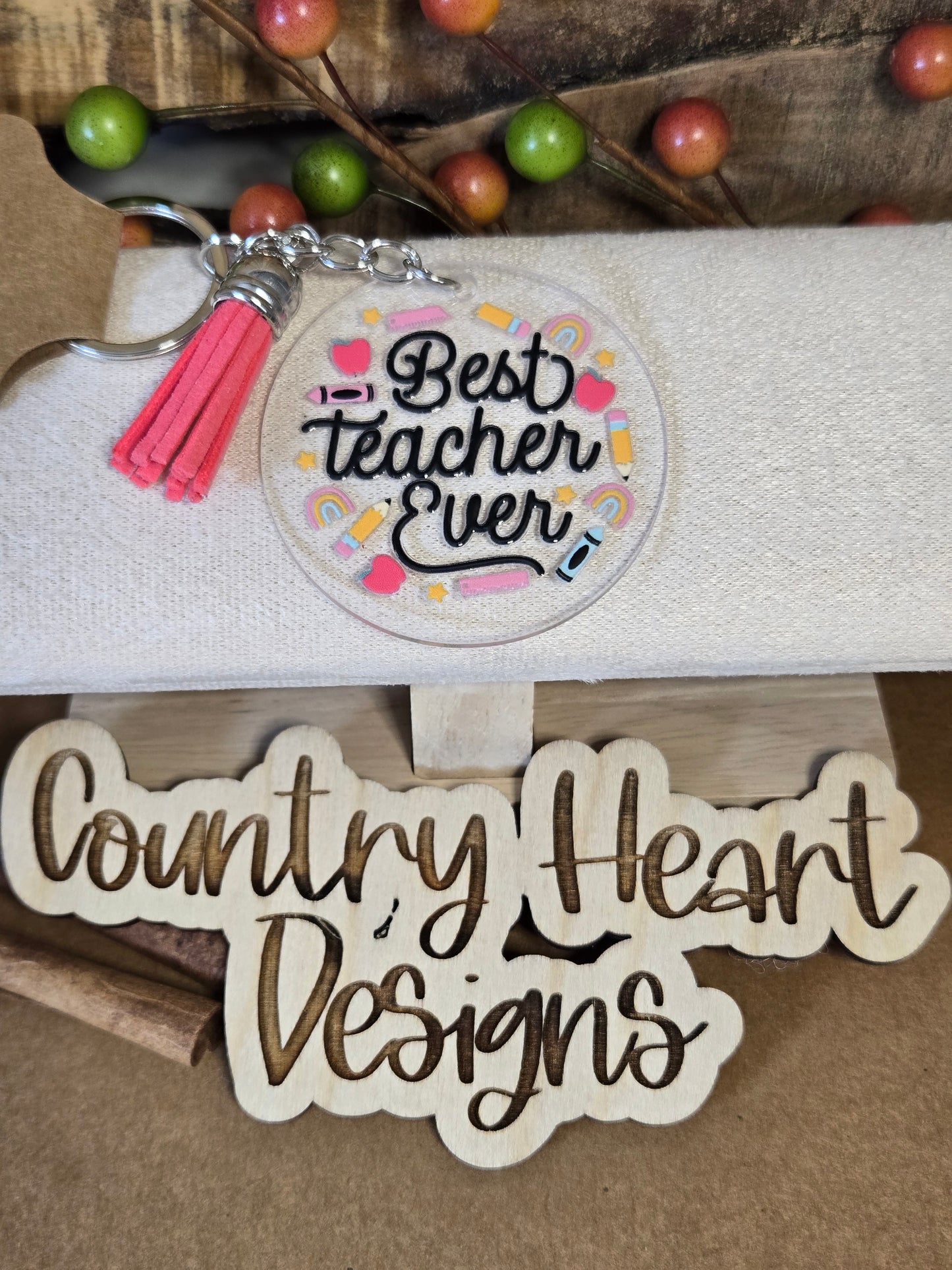 #897 Best Teacher Ever Keychain **πΆπππ 1 ππ πΊππππ**