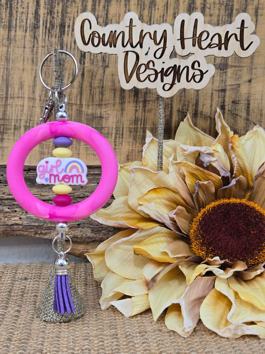 #234 Girl Mom Double Hoop Keychain  **𝑶𝒏𝒍𝒚 1 𝒊𝒏 𝑺𝒕𝒐𝒄𝒌**
