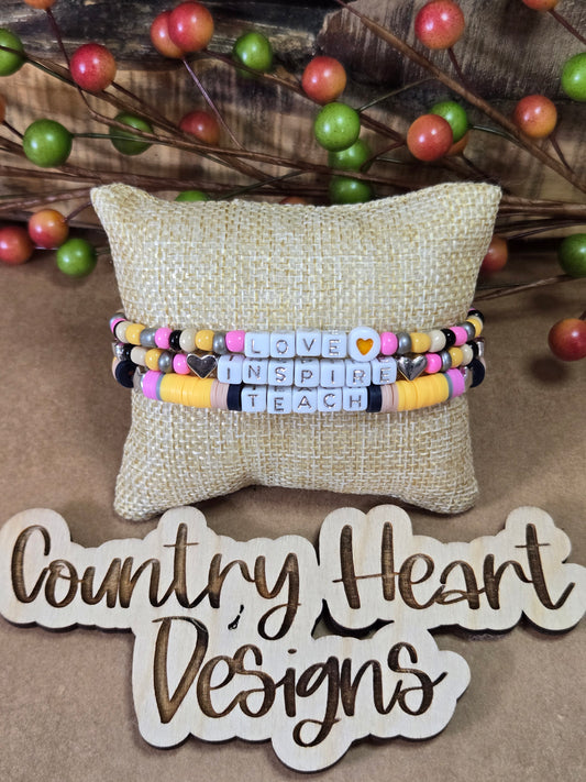 #622 Teach·Love·Inspire Pencil Bracelets set of 3  **𝑶𝒏𝒍𝒚 1 𝒊𝒏 𝑺𝒕𝒐𝒄𝒌**