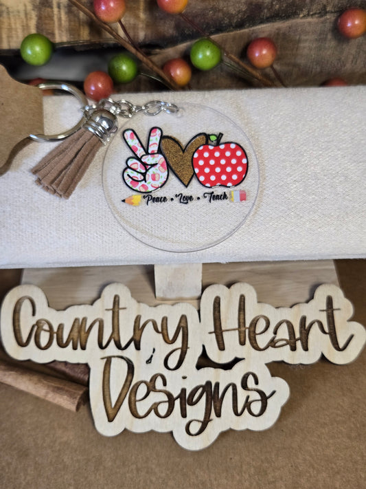 #888 Peace · Love · Teach Keychain **𝑶𝒏𝒍𝒚 1 𝒊𝒏 𝑺𝒕𝒐𝒄𝒌**